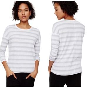 Lou & Grey Super Soft White Gray Blue Striped Long Sleeve T-Shirt Large